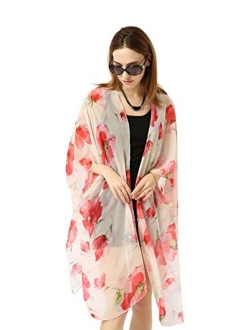 GERINLY Kimono Cardigan for Women Flowers Summer Kimono Top Beach Sundress Shawl