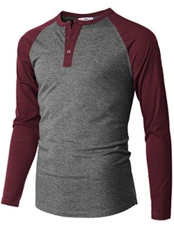 H2H Men Casual Slim Fit T-Shirt Long Sleeve Spandex Blended Henely T-Shirt