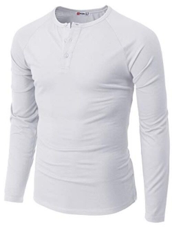 H2H Men Casual Slim Fit T-Shirt Long Sleeve Spandex Blended Henely T-Shirt