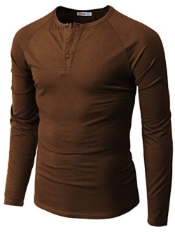 H2H Men Casual Slim Fit T-Shirt Long Sleeve Spandex Blended Henely T-Shirt