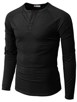 H2H Men Casual Slim Fit T-Shirt Long Sleeve Spandex Blended Henely T-Shirt