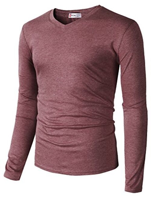 H2H Men Casual Slim Fit T-Shirt Long Sleeve Spandex Blended Henely T-Shirt