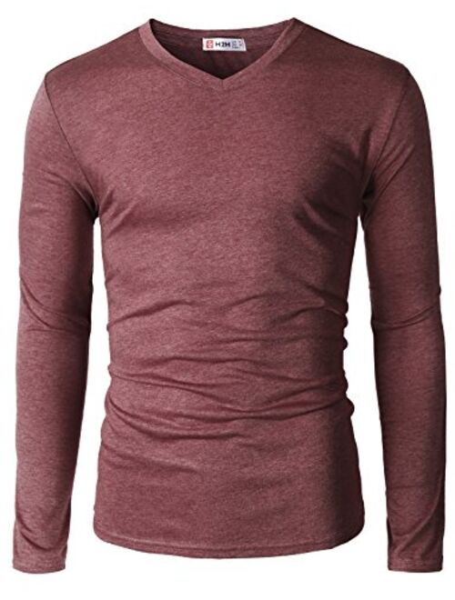 H2H Men Casual Slim Fit T-Shirt Long Sleeve Spandex Blended Henely T-Shirt