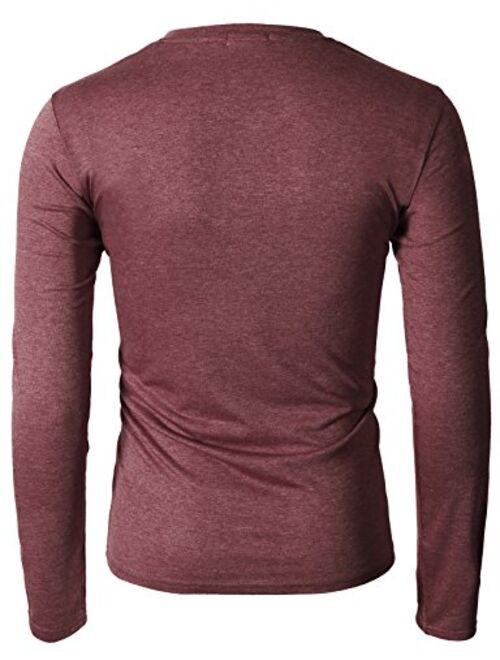 H2H Men Casual Slim Fit T-Shirt Long Sleeve Spandex Blended Henely T-Shirt