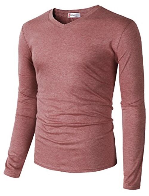 H2H Men Casual Slim Fit T-Shirt Long Sleeve Spandex Blended Henely T-Shirt