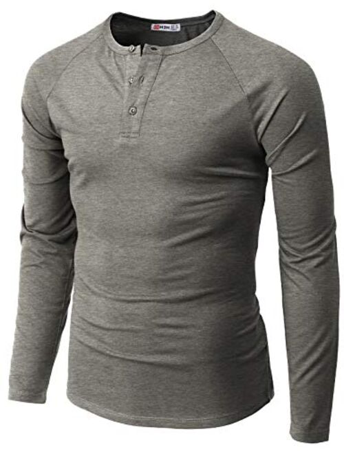 H2H Men Casual Slim Fit T-Shirt Long Sleeve Spandex Blended Henely T-Shirt