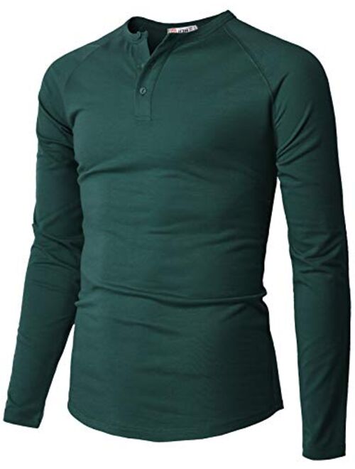 H2H Men Casual Slim Fit T-Shirt Long Sleeve Spandex Blended Henely T-Shirt