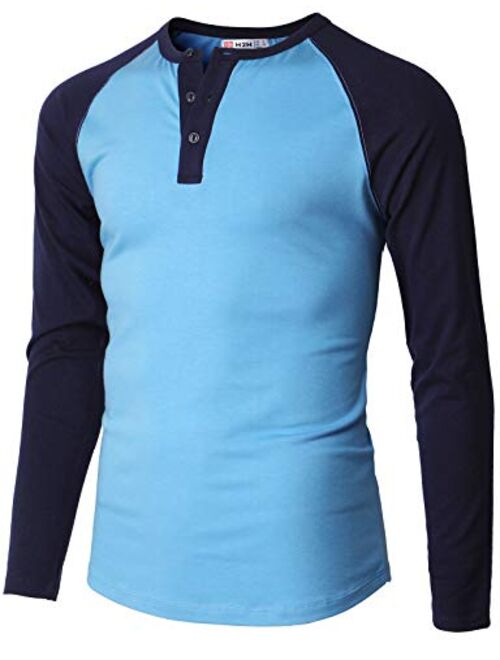 H2H Men Casual Slim Fit T-Shirt Long Sleeve Spandex Blended Henely T-Shirt