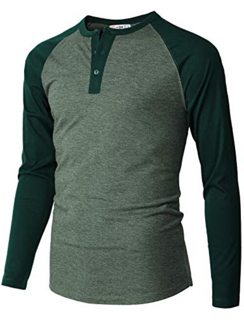 H2H Men Casual Slim Fit T-Shirt Long Sleeve Spandex Blended Henely T-Shirt