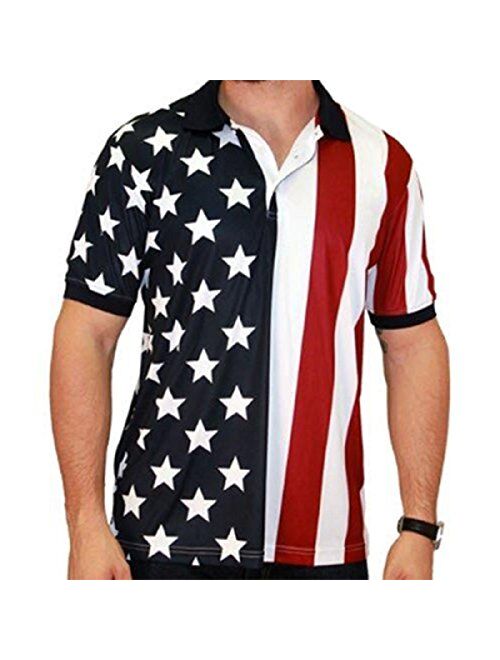 TheFlagshirt Men's Patriotic Performance Golf American Flag Classic Fit Polo Shirt