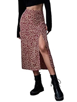 Women's Boho Floral High Waist Split A Line Midi Skirt