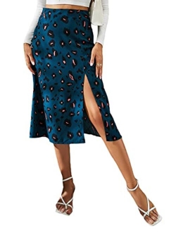 Women's Boho Floral High Waist Split A Line Midi Skirt