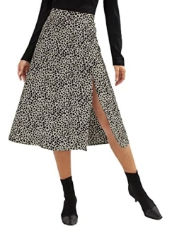 Women's Boho Floral High Waist Split A Line Midi Skirt