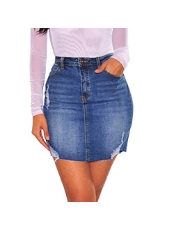 Tulucky Women's Button Down Front Denim Short Skirt with Side Pocket