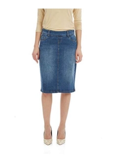 ESTEEZ Women's Denim Skirt - Modest - Straight Cut Knee Length - Stretch Jean - Manhattan