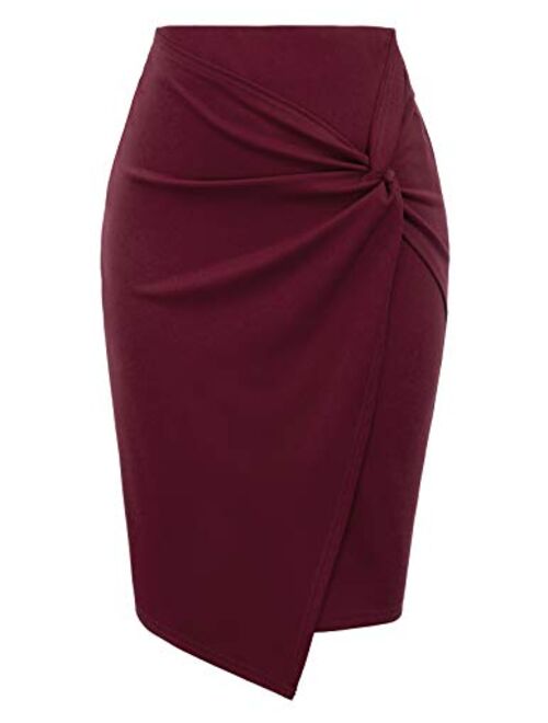 Kate Kasin Wear to Work Pencil Skirts for Women Elastic High Waist Wrap Front