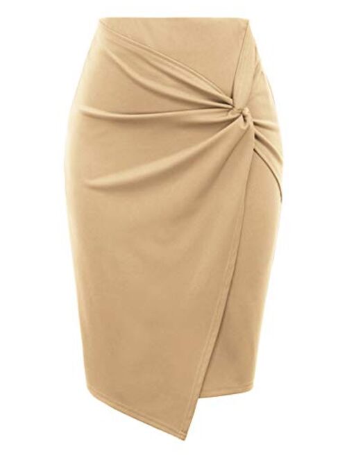 Kate Kasin Wear to Work Pencil Skirts for Women Elastic High Waist Wrap Front