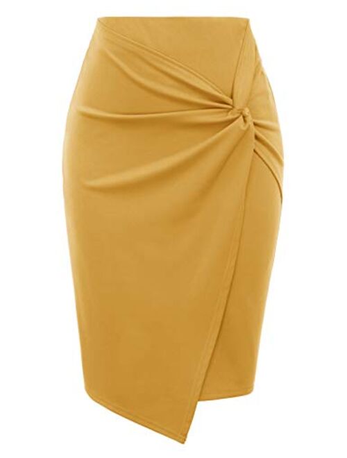 Kate Kasin Wear to Work Pencil Skirts for Women Elastic High Waist Wrap Front