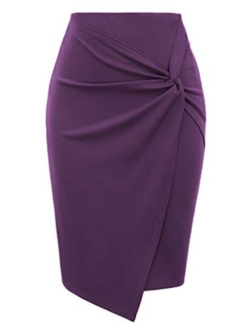 Kate Kasin Wear to Work Pencil Skirts for Women Elastic High Waist Wrap Front