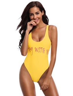 Brazilian One Piece Swimsuits Women's Retro Bikini With High-Cut & Low Back