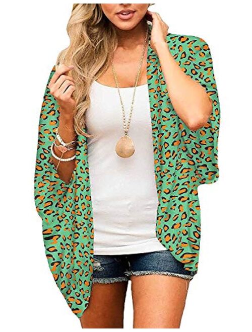 ChainJoy Women's Floral Print Kimono Cardigan Sheer Chiffon Beach Cover Up Casual Loose Blouse Top