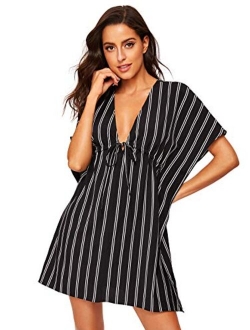 Women's Striped Beach Wear Cover up Longline Kimono Cardigan