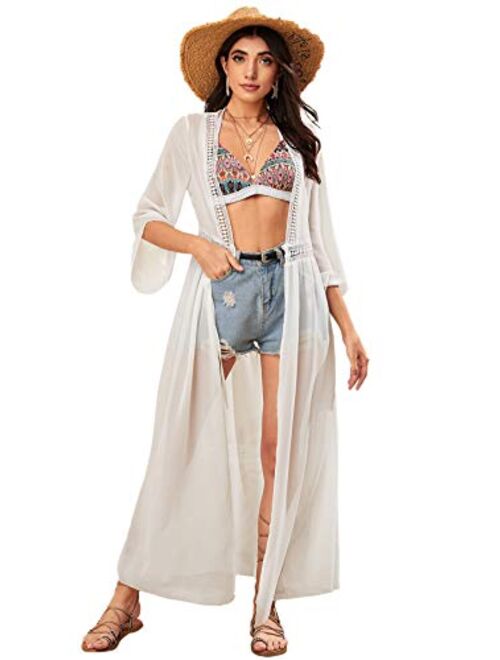 SweatyRocks Women's Striped Beach Wear Cover up Longline Kimono Cardigan