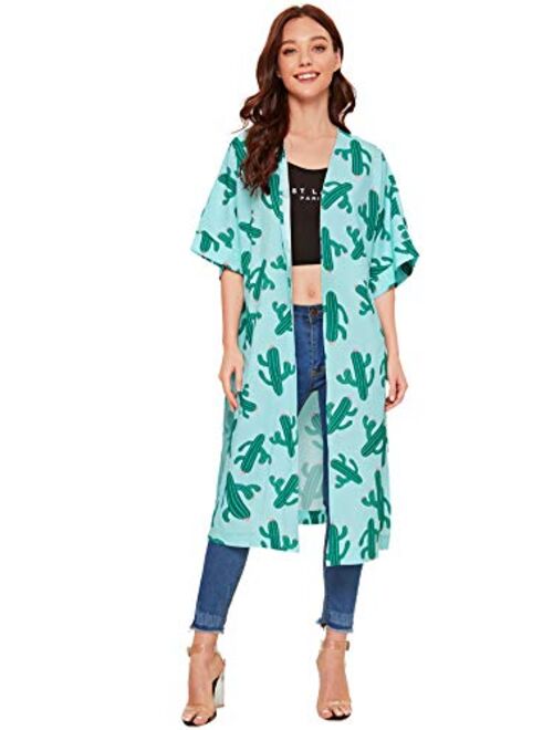 SweatyRocks Women's Striped Beach Wear Cover up Longline Kimono Cardigan