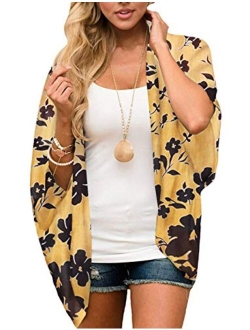 LOOKBOHO Womens Beach Kimono Cardigan Chiffon Floral Print Short Cover up