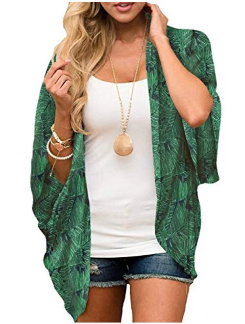 LOOKBOHO Womens Beach Kimono Cardigan Chiffon Floral Print Short Cover up