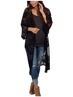 Bsubseach Women Sexy Open Front Beach Cover Up See Through Kimono Cardigan