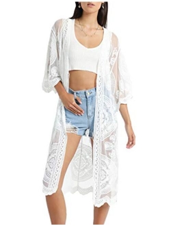 Bsubseach Women Sexy Open Front Beach Cover Up See Through Kimono Cardigan