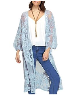 Bsubseach Women Sexy Open Front Beach Cover Up See Through Kimono Cardigan