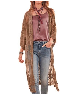 Bsubseach Women Sexy Open Front Beach Cover Up See Through Kimono Cardigan