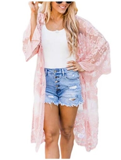 Bsubseach Women Sexy Open Front Beach Cover Up See Through Kimono Cardigan