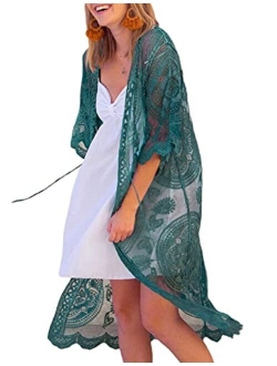 Bsubseach Women Sexy Open Front Beach Cover Up See Through Kimono Cardigan