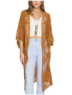 Bsubseach Women Sexy Open Front Beach Cover Up See Through Kimono Cardigan