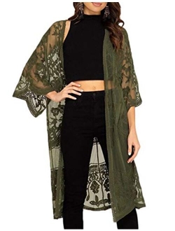 Bsubseach Women Sexy Open Front Beach Cover Up See Through Kimono Cardigan