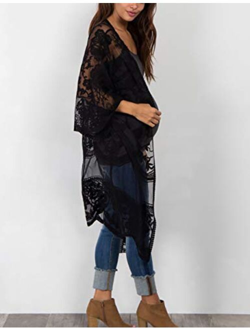 Bsubseach Women Sexy Open Front Beach Cover Up See Through Kimono Cardigan