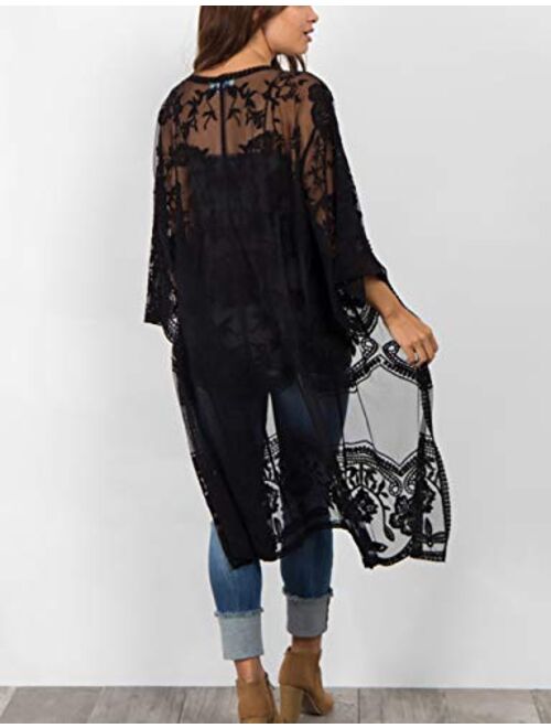 Bsubseach Women Sexy Open Front Beach Cover Up See Through Kimono Cardigan