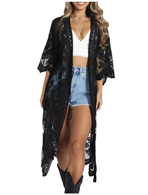 Bsubseach Women Sexy Open Front Beach Cover Up See Through Kimono Cardigan