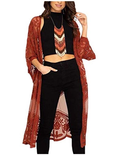 Bsubseach Women Sexy Open Front Beach Cover Up See Through Kimono Cardigan