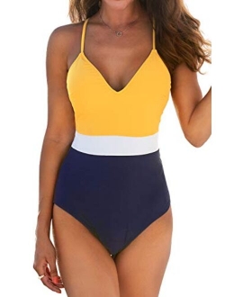 Women's Cross Block with Lining One-Piece Swimsuit