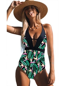 Sporlike Women One Piece Swimsuit V-Neck Ruffle Bathing Suit Padded Monokini