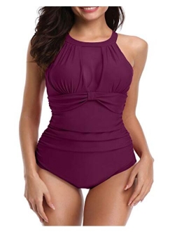 I2CRAZY Womens One Piece Swimsuits Mesh V Neck Monokini Bathing Suits Tummy Control Swimwear