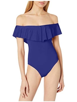 Women's Off Shoulder Ruffle Bandeau One Piece Swimsuit