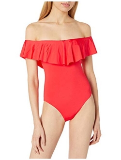 Women's Off Shoulder Ruffle Bandeau One Piece Swimsuit