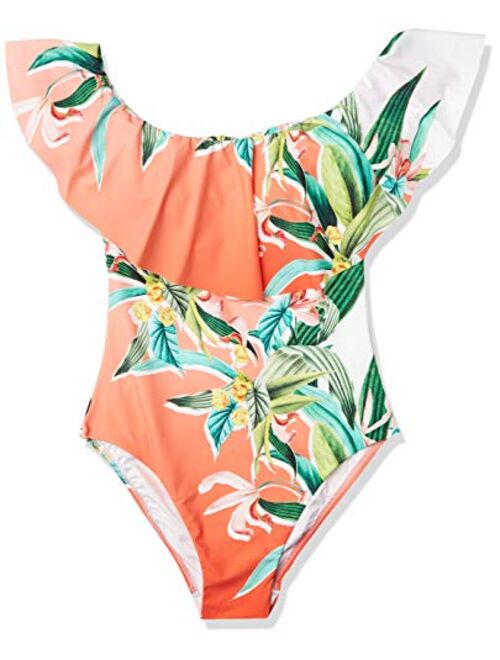 Trina Turk Women's Off Shoulder Ruffle Bandeau One Piece Swimsuit