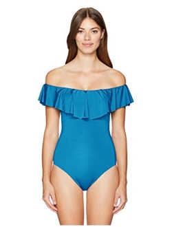 Women's Off Shoulder Ruffle Bandeau One Piece Swimsuit