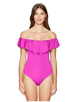 Women's Off Shoulder Ruffle Bandeau One Piece Swimsuit